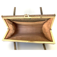 Load image into Gallery viewer, Vintage 50s/60s Leather Handbag, Vintage Purse, Dainty Gilt Clasp, Calf Leather in Faux Ostrich, Deep Caramel by Middx Made in England-Vintage Handbag, Kelly Bag-Brand Spanking Vintage
