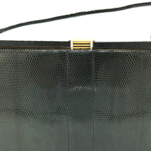 Vintage 1950s/60s Mappin & Webb Green Lizard Skin Classic Ladylike Bag, Top Handle Bag, Made In England-Vintage Handbag, Exotic Skins-Brand Spanking Vintage