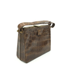 Load image into Gallery viewer, Exquisite Vintage Crocodile Skin Small And Dainty 30s/40s Square Box Bag In Rich Caramel Brown w/ Suede Lining-Vintage Handbag, Exotic Skins-Brand Spanking Vintage