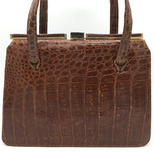 Load image into Gallery viewer, Stunning Vintage 50s Chestnut Caiman Crocodile Skin Handbag w/ Lock And Key From Argentina-Vintage Handbag, Exotic Skins-Brand Spanking Vintage