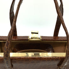 Load image into Gallery viewer, Stunning Vintage 50s Chestnut Caiman Crocodile Skin Handbag w/ Lock And Key From Argentina-Vintage Handbag, Exotic Skins-Brand Spanking Vintage