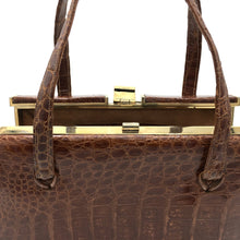 Load image into Gallery viewer, Stunning Vintage 50s Chestnut Caiman Crocodile Skin Handbag w/ Lock And Key From Argentina-Vintage Handbag, Exotic Skins-Brand Spanking Vintage