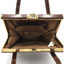 Load image into Gallery viewer, Stunning Vintage 50s Chestnut Caiman Crocodile Skin Handbag w/ Lock And Key From Argentina-Vintage Handbag, Exotic Skins-Brand Spanking Vintage