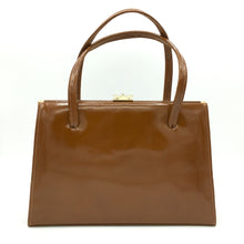 Load image into Gallery viewer, Elegant Vintage 50s/60s Toffee/Ginger/Tan Patent Leather Twin Handled Bag By Ackery Of London-Vintage Handbag, Top Handle Bag-Brand Spanking Vintage