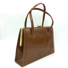 Load image into Gallery viewer, Elegant Vintage 50s/60s Toffee/Ginger/Tan Patent Leather Twin Handled Bag By Ackery Of London-Vintage Handbag, Top Handle Bag-Brand Spanking Vintage