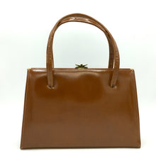 Load image into Gallery viewer, Elegant Vintage 50s/60s Toffee/Ginger/Tan Patent Leather Twin Handled Bag By Ackery Of London-Vintage Handbag, Top Handle Bag-Brand Spanking Vintage