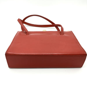 SALE Vintage Lipstick Red Leather Bag, Top Handle bag, by Debonair with Gilt Clasp and twin handles, Made in England-Vintage Handbag, Kelly Bag-Brand Spanking Vintage