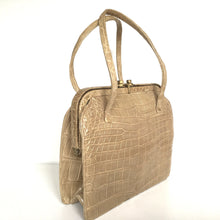 Load image into Gallery viewer, Exquisite Vintage Blond Crocodile Handbag, Small and Dainty 'Speedy' Style Handbag or Top Handle Bag with Gilt Clasp and Leather Lining-Vintage Handbag, Exotic Skins-Brand Spanking Vintage
