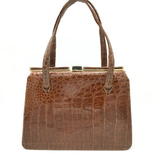 Load image into Gallery viewer, Stunning Vintage 50s Chestnut Caiman Crocodile Skin Handbag w/ Lock And Key From Argentina-Vintage Handbag, Exotic Skins-Brand Spanking Vintage