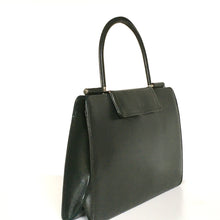 Load image into Gallery viewer, Vintage 60s 70s large slim green leather top handle handbag with silvertone fittings-Vintage Handbag, Kelly Bag-Brand Spanking Vintage