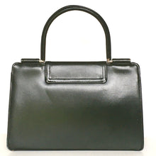 Load image into Gallery viewer, Vintage 60s 70s large slim green leather top handle handbag with silvertone fittings-Vintage Handbag, Kelly Bag-Brand Spanking Vintage