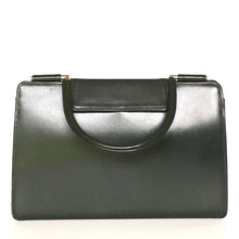 Load image into Gallery viewer, Vintage 60s 70s large slim green leather top handle handbag with silvertone fittings-Vintage Handbag, Kelly Bag-Brand Spanking Vintage