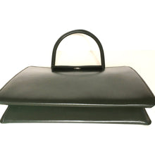 Load image into Gallery viewer, Vintage 60s 70s large slim green leather top handle handbag with silvertone fittings-Vintage Handbag, Kelly Bag-Brand Spanking Vintage