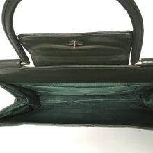 Load image into Gallery viewer, Vintage 60s 70s large slim green leather top handle handbag with silvertone fittings-Vintage Handbag, Kelly Bag-Brand Spanking Vintage