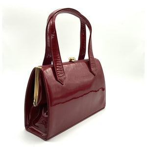Vintage 50s/60s Cherry Red Patent Leather Bag By Holmes Of Norwich-Vintage Handbag, Kelly Bag-Brand Spanking Vintage