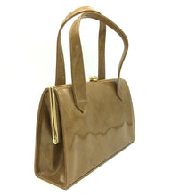 Load image into Gallery viewer, Vintage Holmes Of Norwich Gold/Mustard Mottled Patent Leather Twin Handled Bag-Vintage Handbag, Kelly Bag-Brand Spanking Vintage