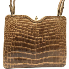 Load image into Gallery viewer, Exquisite Vintage 50s Twin Handled Caramel Crocodile Skin Handbag Leather Lined-Vintage Handbag, Exotic Skins-Brand Spanking Vintage