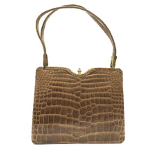 Load image into Gallery viewer, Exquisite Vintage 50s Twin Handled Caramel Crocodile Skin Handbag Leather Lined-Vintage Handbag, Exotic Skins-Brand Spanking Vintage
