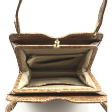 Load image into Gallery viewer, Exquisite Vintage 50s Twin Handled Caramel Crocodile Skin Handbag Leather Lined-Vintage Handbag, Exotic Skins-Brand Spanking Vintage