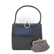 Load image into Gallery viewer, Vintage Exquisite Waldybag Handbag In Grey Leather w/ Ornate Gilt Clasp And Motif Grape Silk Lining w/ Matching Coin Purse-Vintage Handbag, Kelly Bag-Brand Spanking Vintage