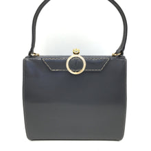 Load image into Gallery viewer, Vintage Exquisite Waldybag Handbag In Grey Leather w/ Ornate Gilt Clasp And Motif Grape Silk Lining w/ Matching Coin Purse-Vintage Handbag, Kelly Bag-Brand Spanking Vintage