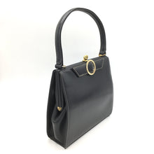 Load image into Gallery viewer, Vintage Exquisite Waldybag Handbag In Grey Leather w/ Ornate Gilt Clasp And Motif Grape Silk Lining w/ Matching Coin Purse-Vintage Handbag, Kelly Bag-Brand Spanking Vintage