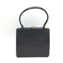 Load image into Gallery viewer, Vintage Exquisite Waldybag Handbag In Grey Leather w/ Ornate Gilt Clasp And Motif Grape Silk Lining w/ Matching Coin Purse-Vintage Handbag, Kelly Bag-Brand Spanking Vintage