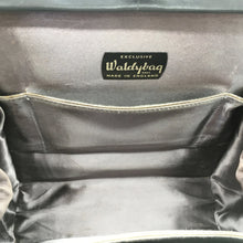 Load image into Gallery viewer, Vintage Exquisite Waldybag Handbag In Grey Leather w/ Ornate Gilt Clasp And Motif Grape Silk Lining w/ Matching Coin Purse-Vintage Handbag, Kelly Bag-Brand Spanking Vintage