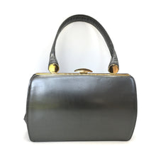Load image into Gallery viewer, Vintage 50s/60s In Pearlised Grey Leather/Black Patent Leather Bag By Lederer For Russell & Bromley-Vintage Handbag, Kelly Bag-Brand Spanking Vintage