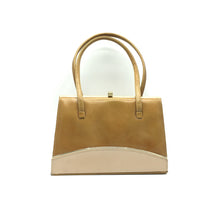 Load image into Gallery viewer, Vintage Handbag w/ Twin Handles In Light Tan/Beige Patent w/ Gilt Trim By 'K' Handbags-Vintage Handbag, Kelly Bag-Brand Spanking Vintage