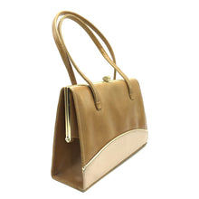 Load image into Gallery viewer, Vintage Handbag w/ Twin Handles In Light Tan/Beige Patent w/ Gilt Trim By 'K' Handbags-Vintage Handbag, Kelly Bag-Brand Spanking Vintage