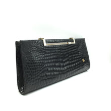 Load image into Gallery viewer, Vintage 60s/70s Large Black Crocodile Skin Clutch/Chain Bag w/ Integral Mirror By Ellebi Made In Italy-Vintage Handbag, Exotic Skins-Brand Spanking Vintage