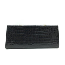 Load image into Gallery viewer, Vintage 60s/70s Large Black Crocodile Skin Clutch/Chain Bag w/ Integral Mirror By Ellebi Made In Italy-Vintage Handbag, Exotic Skins-Brand Spanking Vintage