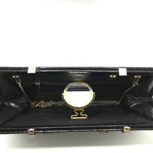 Load image into Gallery viewer, Vintage 60s/70s Large Black Crocodile Skin Clutch/Chain Bag w/ Integral Mirror By Ellebi Made In Italy-Vintage Handbag, Exotic Skins-Brand Spanking Vintage