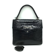 Load image into Gallery viewer, Stunning Vintage 60s Black Crocodile Jackie O Style Bag w/ Silver Tone Clasp And Matching Crocodile Backed Mirror, Made In W Germany-Vintage Handbag, Exotic Skins-Brand Spanking Vintage