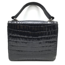 Load image into Gallery viewer, Stunning Vintage 60s Black Crocodile Jackie O Style Bag w/ Silver Tone Clasp And Matching Crocodile Backed Mirror, Made In W Germany-Vintage Handbag, Exotic Skins-Brand Spanking Vintage