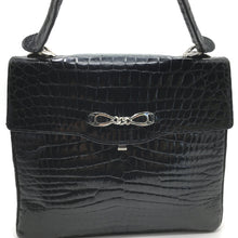 Load image into Gallery viewer, Stunning Vintage 60s Black Crocodile Jackie O Style Bag w/ Silver Tone Clasp And Matching Crocodile Backed Mirror, Made In W Germany-Vintage Handbag, Exotic Skins-Brand Spanking Vintage