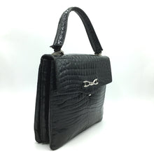 Load image into Gallery viewer, Stunning Vintage 60s Black Crocodile Jackie O Style Bag w/ Silver Tone Clasp And Matching Crocodile Backed Mirror, Made In W Germany-Vintage Handbag, Exotic Skins-Brand Spanking Vintage