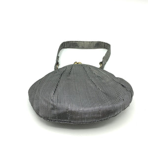 Gorgeous Little Vintage 50s Black And Silver Fabric 'Dolly Bag' Style Evening Bag w/ Original Mirror-Vintage Handbag, Evening Bag-Brand Spanking Vintage