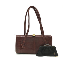 Load image into Gallery viewer, Vintage 30s/40s Cute Dark Rust Red Lizard Skin Handbag w/ Matching Coin Purse On Chain By Tarkor-Vintage Handbag, Exotic Skins-Brand Spanking Vintage