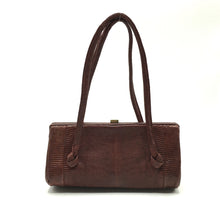 Load image into Gallery viewer, Vintage 30s/40s Cute Dark Rust Red Lizard Skin Handbag w/ Matching Coin Purse On Chain By Tarkor-Vintage Handbag, Exotic Skins-Brand Spanking Vintage