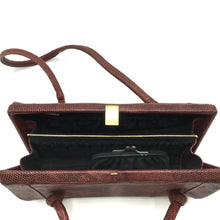 Load image into Gallery viewer, Vintage 30s/40s Cute Dark Rust Red Lizard Skin Handbag w/ Matching Coin Purse On Chain By Tarkor-Vintage Handbag, Exotic Skins-Brand Spanking Vintage