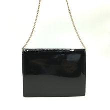 Load image into Gallery viewer, Vintage Waldybag Black Patent Leather Day/Evening/Occasion Bag w/ Gilt And Diamante Buckle Motif And Gilt Chain-Vintage Handbag, Evening Bag-Brand Spanking Vintage
