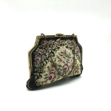 Load image into Gallery viewer, Vintage 50s Petit Point Evening Bag w/ Gilt Chain, Satin Lining And Matching Satin Backed Mirror-Vintage Handbag, Evening Bag-Brand Spanking Vintage