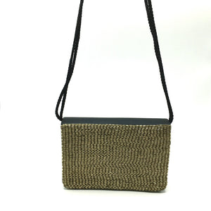 80s Vintage Gold Beaded Evening Bag w/ Long Silk Cord Strap-Vintage Handbag, Evening Bag-Brand Spanking Vintage
