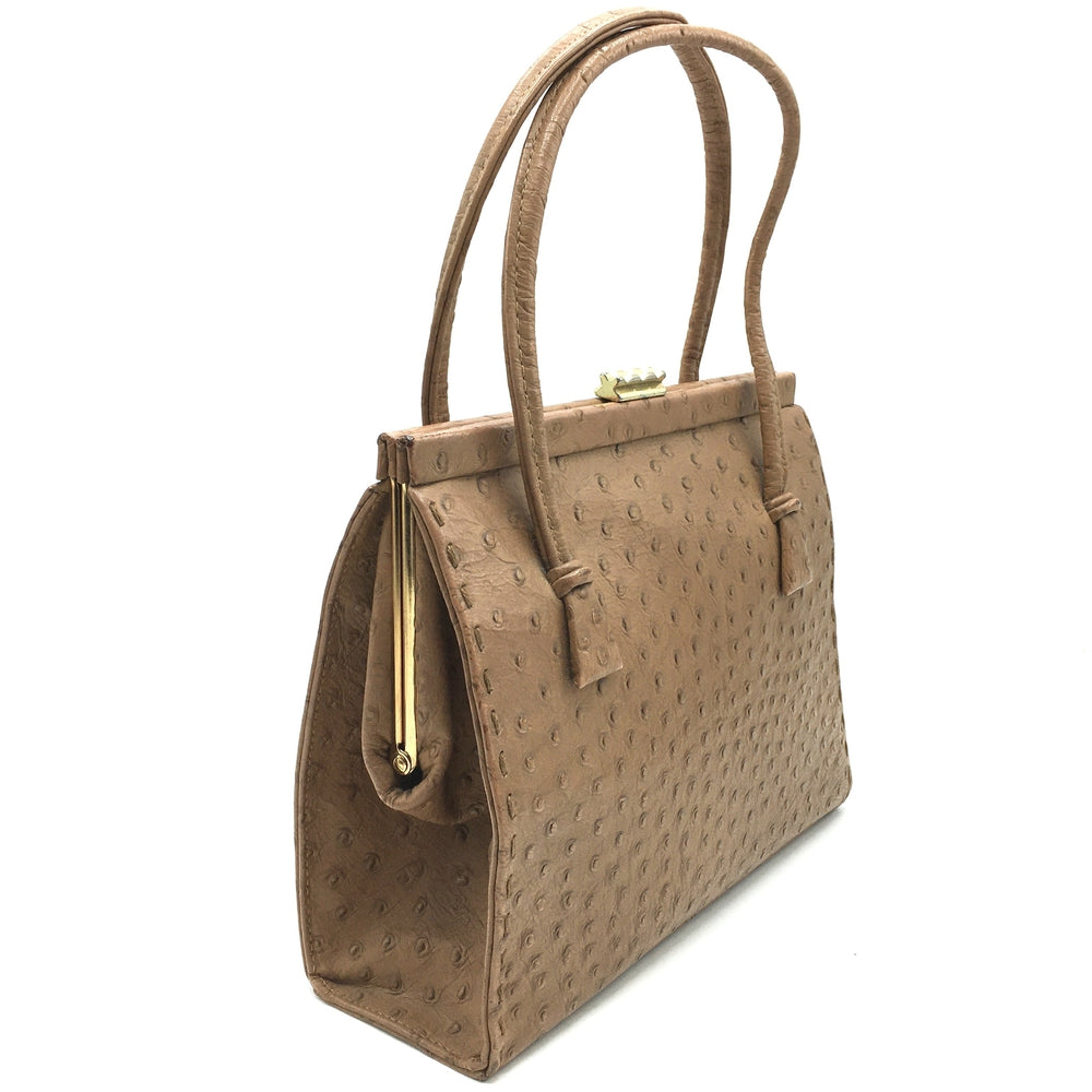Vintage 50s Ostrich Design Leather Handbag By Waldybag