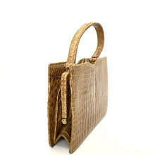 Load image into Gallery viewer, Vintage Handbag In Caramel Crocodile Skin w/ Cream Leather Lining By Riviera Made In England-Vintage Handbag, Exotic Skins-Brand Spanking Vintage