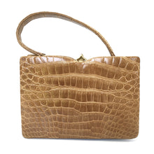 Load image into Gallery viewer, Vintage Handbag In Caramel Crocodile Skin w/ Cream Leather Lining By Riviera Made In England-Vintage Handbag, Exotic Skins-Brand Spanking Vintage