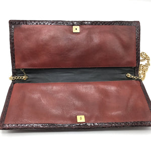 Vintage 70s Suede And Snakeskin Clutch Bag w/ Gilt Chain In Burgundy-Vintage Handbag, Clutch Bag-Brand Spanking Vintage