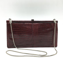 Load image into Gallery viewer, Vintage Claret Crocodile Skin Dainty Handbag w/ Silver Chain Strap By Zorbach Made In Germany-Vintage Handbag, Exotic Skins-Brand Spanking Vintage